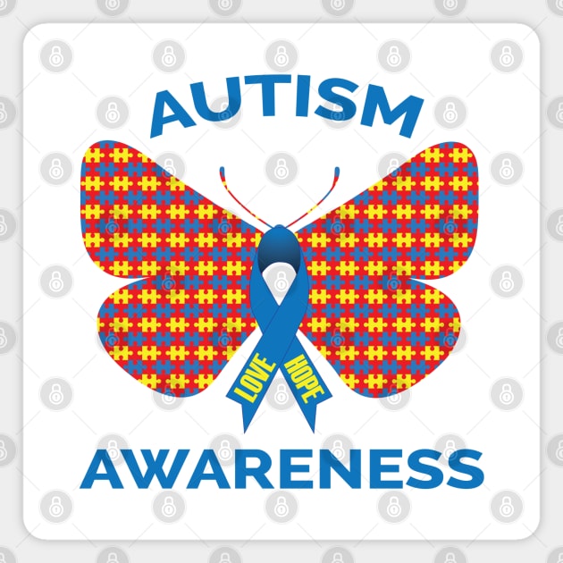 Autism Awareness Puzzle Piece Butterfly Ribbon Magnet by mstory